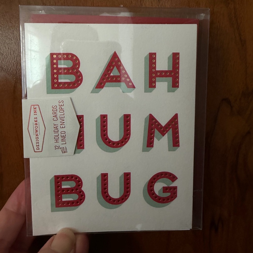NWT 2x DesignWorks Ink Bah Humbug Cards - Red and Green with Gold Foil